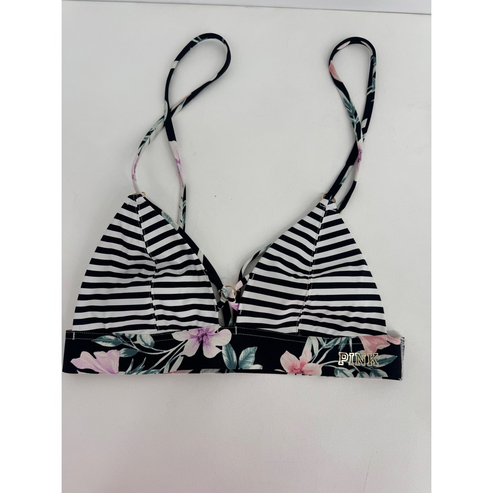 PINK Victoria's Secret Bonded Black Floral Cage Front Bralette Top Small
